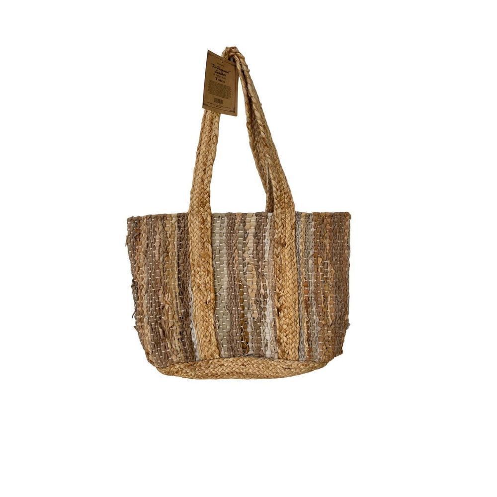 NWT Handwoven Recycled Leather & Virgin Jute Everyday Tote - Picture 2 of 13